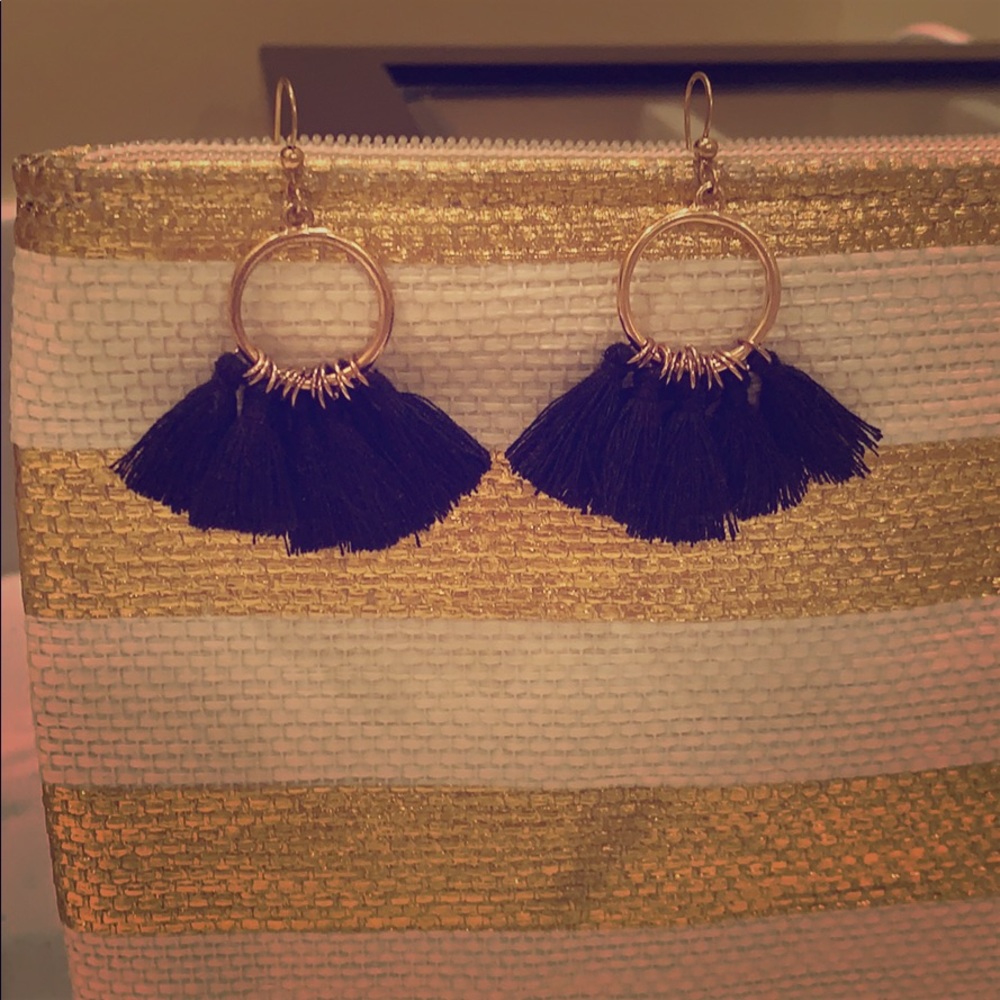Black & gold fan earrings 2inch x 2 inch